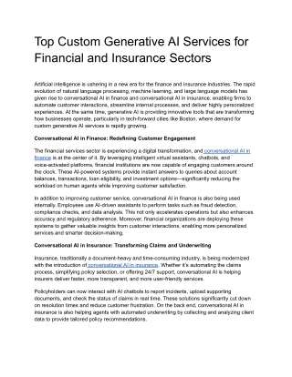 Top Custom Generative AI Services for Financial and Insurance Sectors