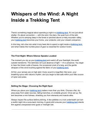 Whispers of the Wind: A Night Inside a Trekking Tent