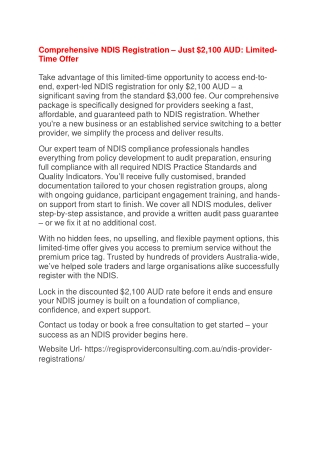 From Application to Audit – NDIS Registration at $2,100