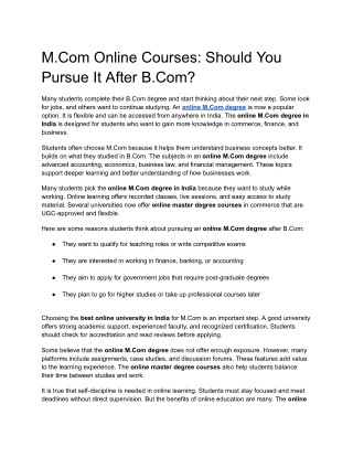 M.Com Online Courses_ Should You Pursue It After B.Com_