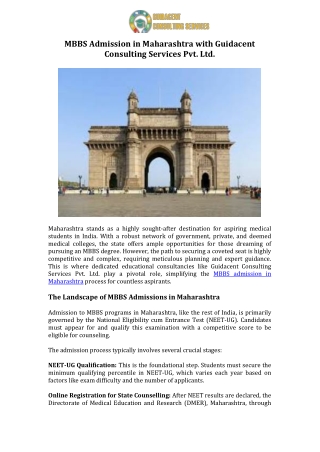 MBBS Admission in Maharashtra with Guidacent Consulting Services Pvt. Ltd