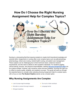 How Do I Choose the Right Nursing Assignment Help for Complex Topics