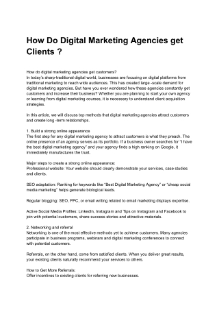 How Do Digital Marketing Agencies get Clients ?