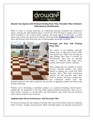 Elevate Your Spaces with Premium Parking Floor Tiles, Porcelain Tiles Western Toilet Seats by GrowCeramic