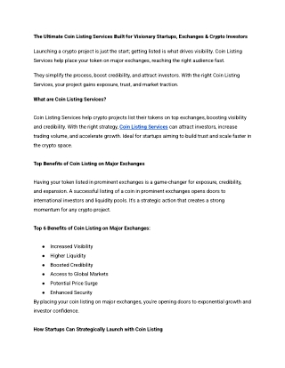 The Ultimate Coin Listing Services Built for Visionary Startups, Exchanges & Crypto Investors