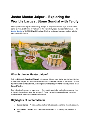 Jantar Mantar Jaipur – Exploring the World's Largest Stone Sundial with Tejofy