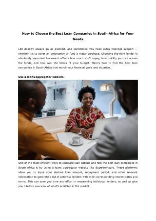 How to Choose the Best Loan Companies in South Africa for Your Needs