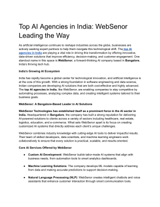 Top AI Agencies in India_ WebSenor Leading the Way