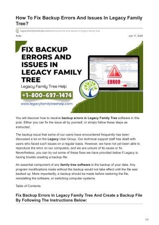 How To Fix Backup Errors And Issues In Legacy Family Tree