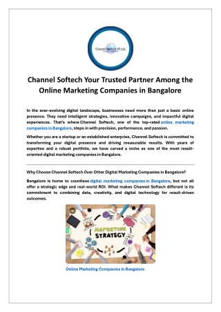 Channel Softech Your Trusted Partner Among the Online Marketing Companies in Bangalore