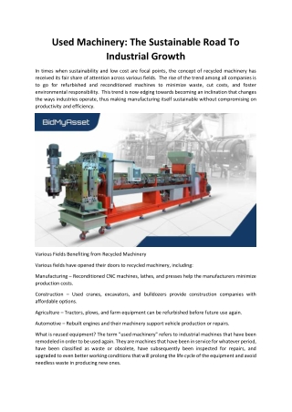 Used Machinery: The Sustainable Road To Industrial Growth