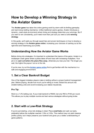 How to Develop a Winning Strategy in the Aviator Game