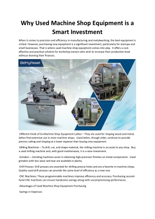 Why Used Machine Shop Equipment is a Smart Investment