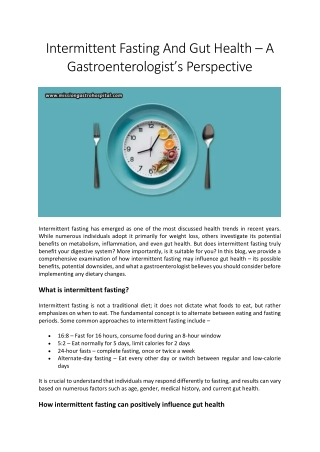 Intermittent Fasting And Gut Health – A Gastroenterologist’s Perspective