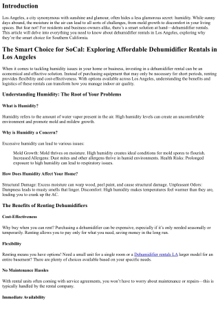 The Smart Choice for SoCal: Exploring Affordable Dehumidifier Rentals in Los Ang