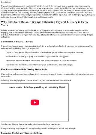 Why Kids Need Balance Beams: Enhancing Physical Literacy in Early Years