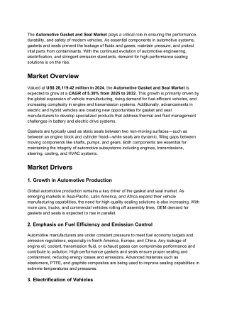 Automotive Gasket and Seal Market : Size, Trends, and Growth Analysis 2032
