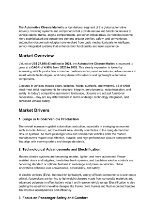 Automotive Closure Market : Size, Trends, and Growth Analysis 2032