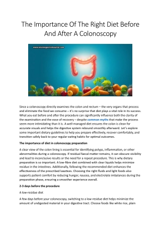 The Importance Of The Right Diet Before And After A Colonoscopy