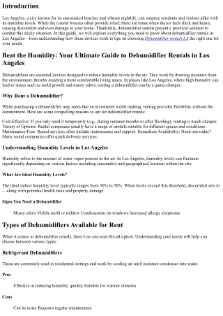 Beat the Humidity: Your Ultimate Guide to Dehumidifier Rentals in Los Angeles