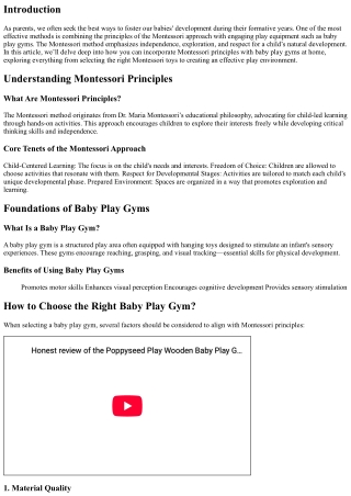 How to Incorporate Montessori Principles with Baby Play Gyms at Home