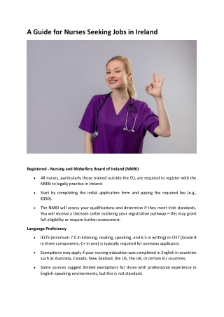 A Guide for Nurses Seeking Jobs in Ireland