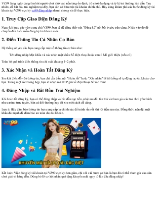 **Cách Đăng Ký Tài Khoản VZ99 Đơn Giản và Nhanh Chóng**