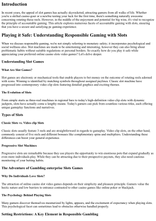 Playing it Safe: Recognizing Accountable Gambling with Ports