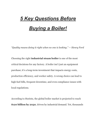 Key Questions Before Buying a Boiler