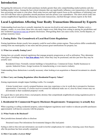 Local Area Regulations Impacting Your Real Estate Transactions Described next to