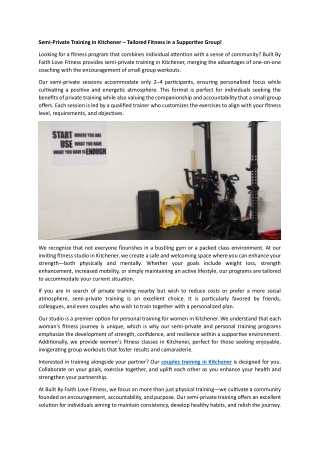 Semi-Private Training in Kitchener – Tailored Fitness in a Supportive Group!