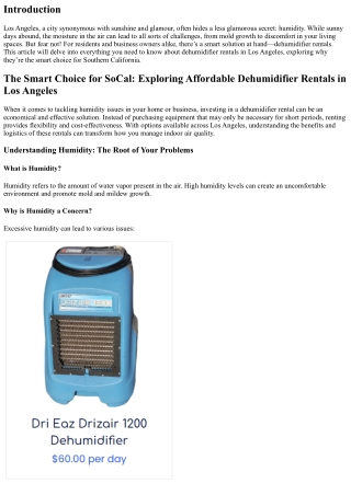 The Smart Choice for SoCal: Exploring Affordable Dehumidifier Rentals in Los Ang