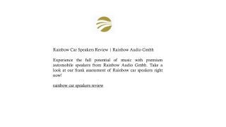 Rainbow Car Speakers Review | Rainbow Audio Gmbh