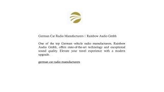 German Car Radio Manufacturers | Rainbow Audio Gmbh