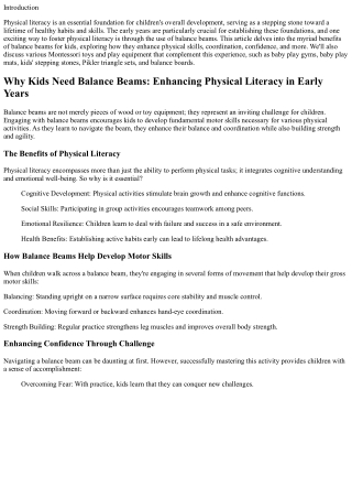 Why Kids Need Balance Beams: Enhancing Physical Literacy in Early Years