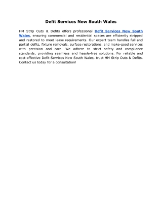 Defit Services New South Wales