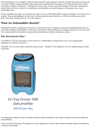 Transform Your Space: How Dehumidifier Rentals Can Enhance Your Home in Los Ange