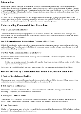 Commercial Real Estate Lawyer Services Available in Clifton Park, NY