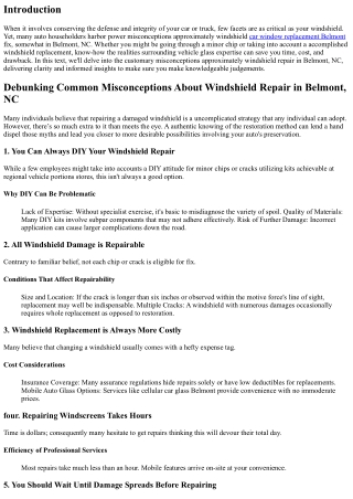 Debunking Common Misconceptions About Windshield Repair in Belmont, NC