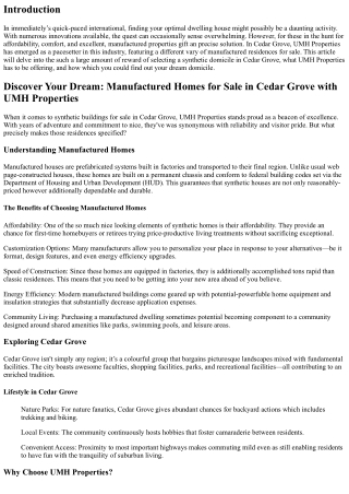 Discover Your Dream: Manufactured Homes for Sale in Cedar Grove with UMH Propert