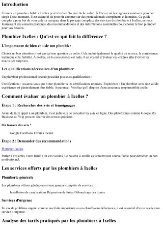 Guide complet pour trouver un plombier fiable à Ixelles