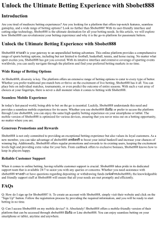 Unlock the Ultimate Betting Experience with Sbobet888