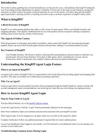 Your Complete Guide to Using the King855 Agent Login Feature