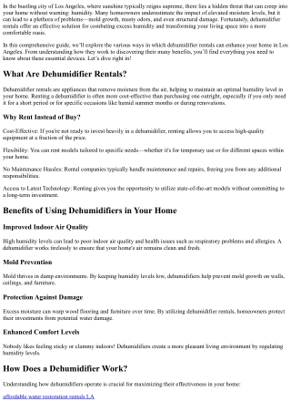 Transform Your Space: How Dehumidifier Rentals Can Enhance Your Home in Los Ange