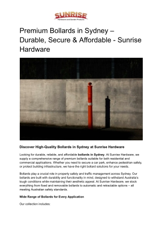 Premium Bollards in Sydney – Durable, Secure & Affordable - Sunrise Hardware