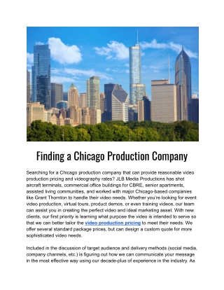 Finding a Chicago Production Company