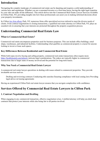 Commercial Real Estate Lawyer Services Available in Clifton Park, NY