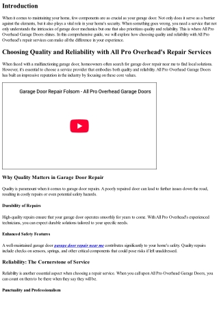 Choosing Quality and Reliability with All Pro Overhead's Repair Services