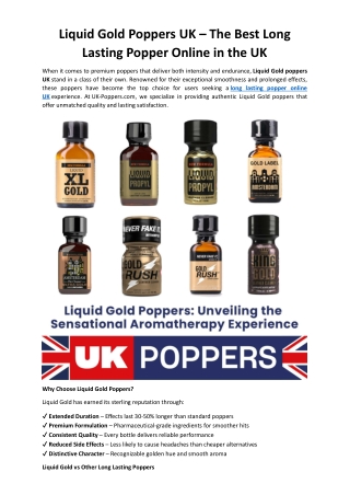 Liquid Gold Poppers UK – The Best Long Lasting Popper Online in the UK