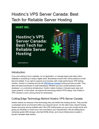 hostinc s vps server canada best tech